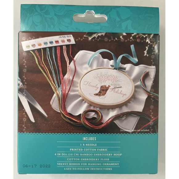 The Pioneer Woman Floral Boot Embroidery Holiday 4in Ornament Kit Howdy Holidays - Picture 2 of 4